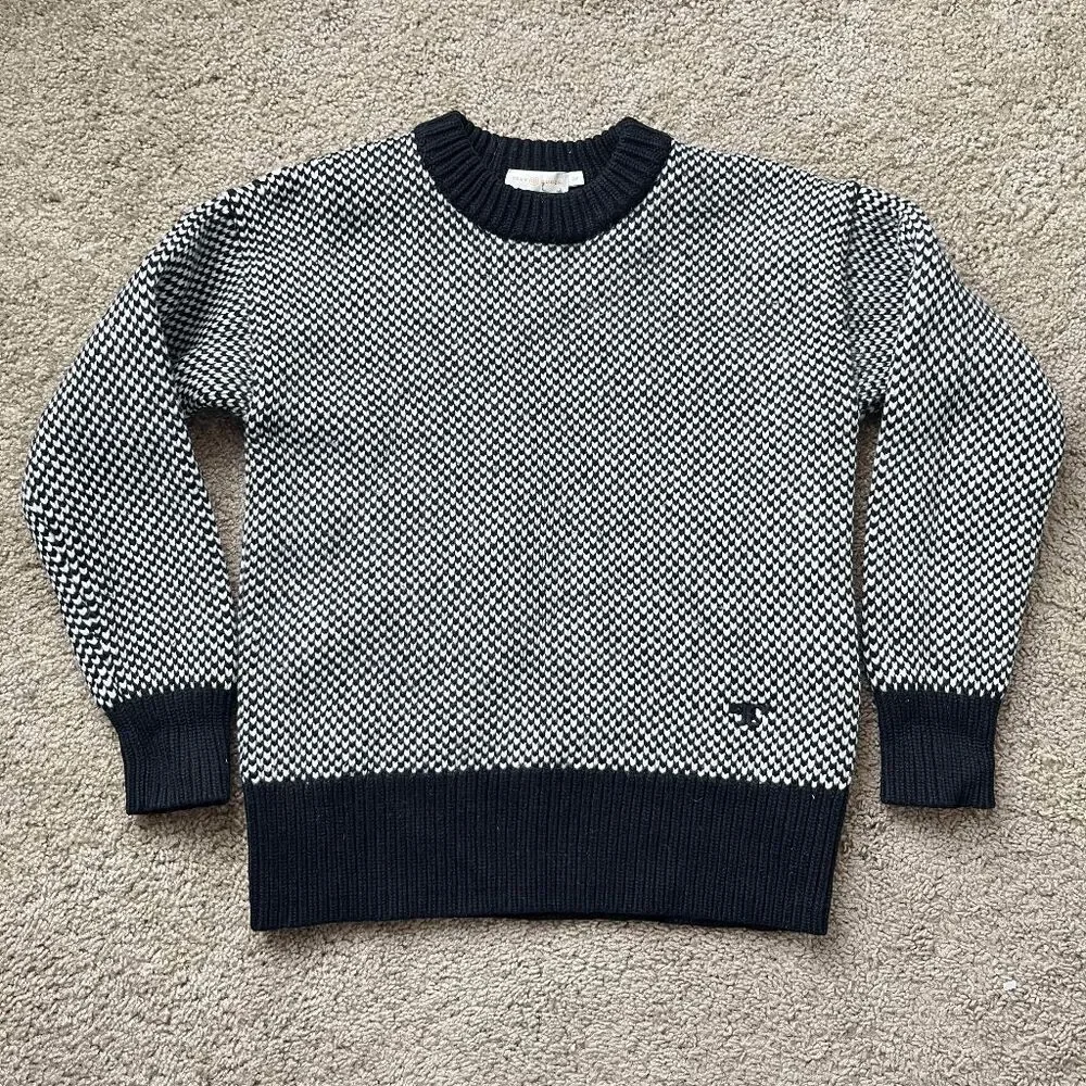 Tory Burch Merino Wool Heavyweight Boxy Knit Sweater M Black Ivory
